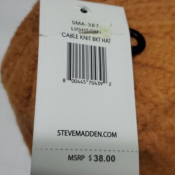 Steve Madden Light Tan Cinnamon Cable Knit Moldable Brim Bucket Hat - Picture 7 of 9